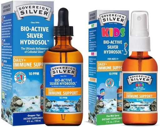 [BRSROCAEB5YBMEY7] Sovereign Silver Bio-Active Silver Hydrosol Family Bundle – Bio-Active Silver Hydrosol for Immune Support – Dropper, 4 oz + Kids Bio-Active Silver Hydrosol Liquid for Immune Support – Fine Mist, 2 oz