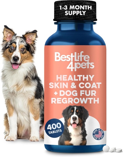 [BRSROHA5DIBAKHQ4] Natural Skin & Coat Supplement for Dogs, Large and Small, Dog Anti Itch Relief for Dry Skin, Rash, Allergy or Irritation, Reduces Shedding, Dandruff and Supports Dog Hair Growth, 400 Small Pills