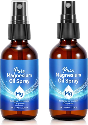 [BRSROCABBUHGCFDK] Topical Magnesium Oil Spray, Pure Magnesium Oil Spray for Feet, 100% Pure, Quick Absorption - Natural Source with Powerful Blend of Essential Oils 2.02 fl oz (2 Fl Oz (Pack of 2))