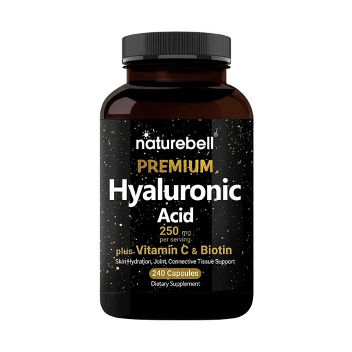 [BRSWGZAPBN7GE2QU] NatureBell Hyaluronic Acid 250mg - 240 Capsules - 250mg Hyaluronic Acid, 5000mcg Biotin & 25 mg Vitamin C - Supports Skin, Hair, Bone, Eye & Joint Health*