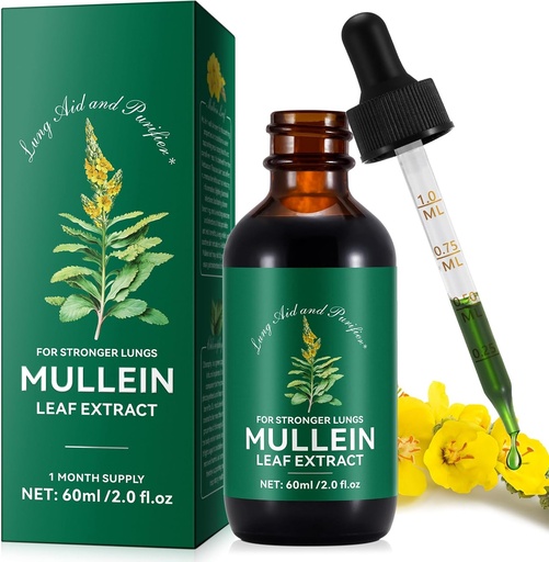 [BRSRAZQBBEHQGCLU] Gouttes de Mullein pour les poumons, gouttes de teinture de Mullein Leaf, 2 fl oz.