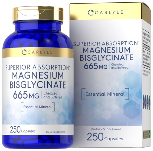 [BRSWYZL6OUNBYHTZ] Carlyle Buffered Magnesium Bisglycinate 665 mg | 250 Capsules | Chelated Essential Mineral | Non-GMO and Gluten Free Supplement