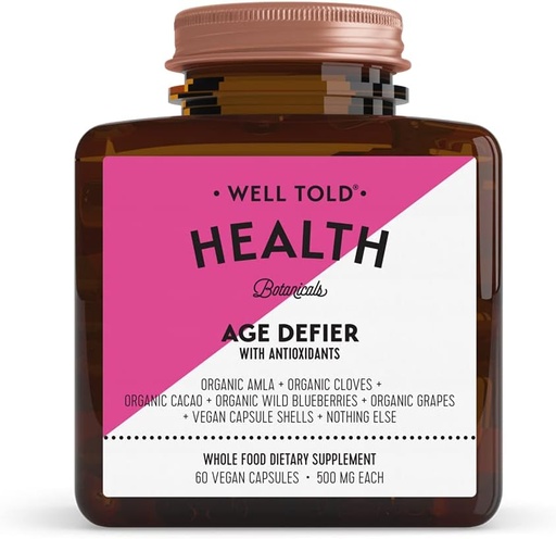 [BRSWYZTQCAHQM3L4] Well Told Anti-Aging Skin Support Supplement Health Age Defier with Organic Amla, Cacao, and Resveratrol from Organic Grapes - Non-GMO + Vegan (60 Capsules)