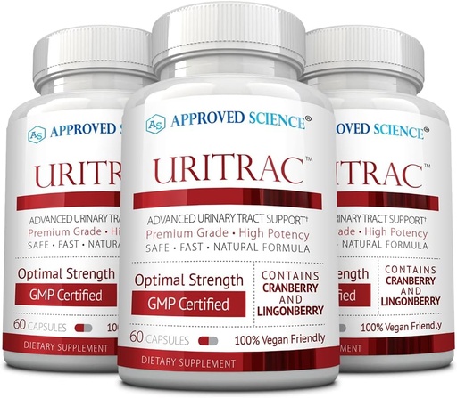 [BRSWKGY5BN7GYDLK] Approved Science® Uritrac™ - UTI Support - Cranberry, D-Mannose, Lingonberry - Vegan Friendly - 60 Capsules per Bottle - Pack of 3
