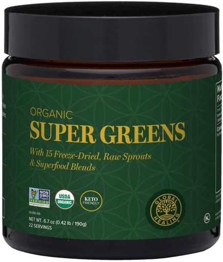 [BRSRMADRBEHG23DV] Global Healing Organic Super Greens Powder Blend - Greens Superfood Powder con 15 grezzi sprouts - Delicious Green Juice Smoothie Mix for Daily Nutrition - Non-GMO, Gluten-Free Greens Supplements