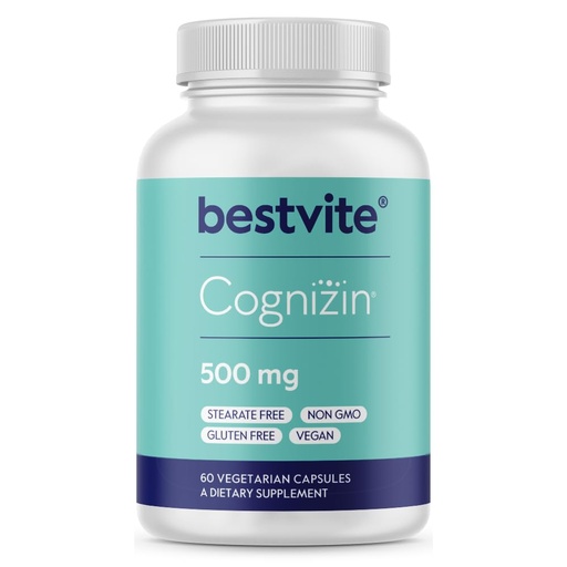 [BRSWIGIQCZ7GM33K] BESTVITE Cognizin Citicoline 500mg (60 Vegetarian Capsules) - Clinically Studied Premium Choline Nootropic - No Stearates - Vegan - Non GMO - Gluten Free - Brain Supplements for Memory and Focus