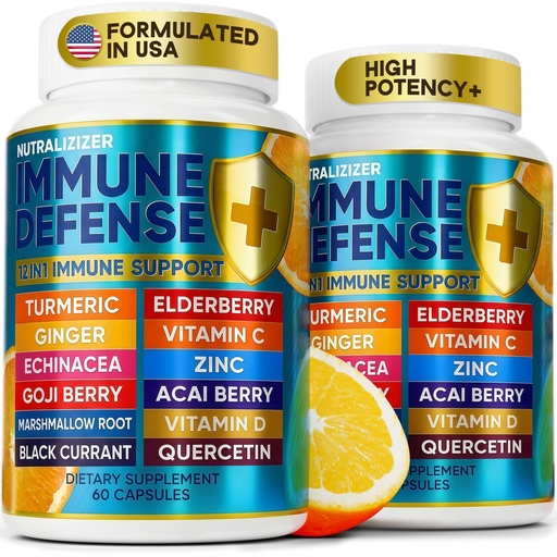 [BRSW2CAQBV7Q43D7] 12 in 1 Immune Support Supplement - Immune Defense Vitamins w/Elderberry, Vitamin D3, С, Zinс, Echinacea, Ginger - Natural Immunity System Booster - Immune & Muscle Health 120 Caps