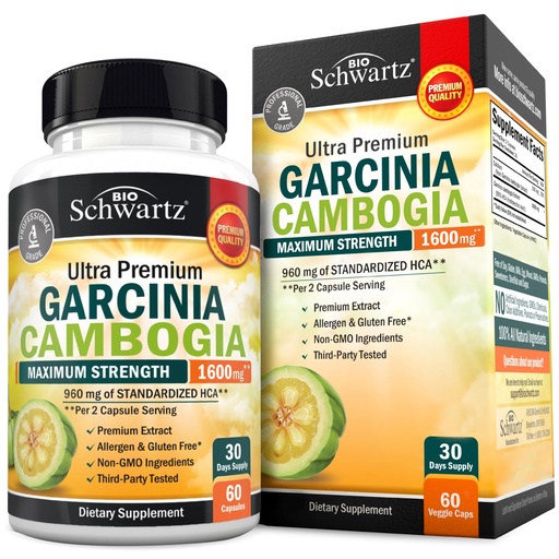 [BRSWKHD4OAFGG23A] Garcinia Cambogia Weight Loss Pills - Maximum Strength Appetite Suppressant & Fat Burner for Men & Women - 1600mg Natural Extract & 960mg HCA - Metabolism Booster & Carb Blocker Capsules - 60Ct