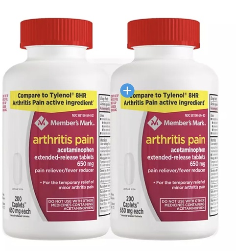 [BRSWIEAACADGIFL6] Compare to Tylenol Arthritis Pain Active Ingredient. - Member's Mark - Arthritis Pain Reliever, Extended Release, Acetaminophen 650 mg, 400 CapletsQ