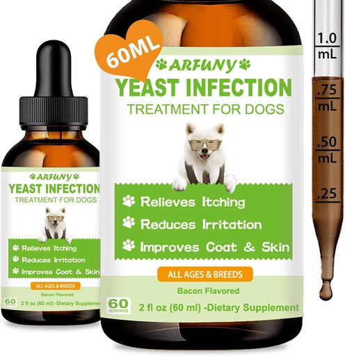[BRSROBQNCJ6WGA3F] Natural Yeast Infection Treatment for Dogs | 60ML Supports Healthy Itch Relief | Dog Yeast Ear Infection Treatment | Dog Inflammation Relief, Allergy Relief & Skin Itch Relief | 2 fl oz, Bacon Flavor