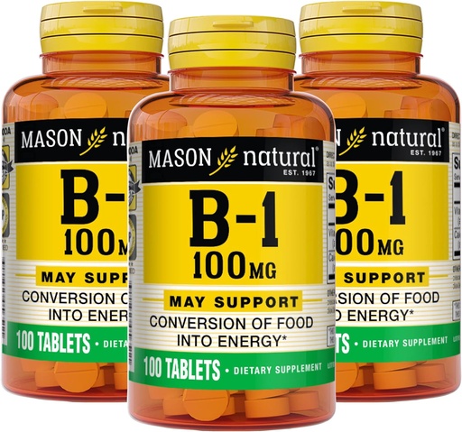 [BRSRMEI2AB6ROFLO] Mason Natural Vitamin B1 (Thiamin) 100 mg, Healthy Conversion of Food into Energy, Supports Nerve and Immune Health, 100 Tablets (Pack of 3)
