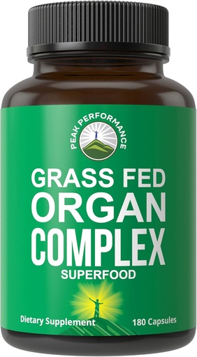 [BRSWGGQQOIPGA336] Peak Performance Grass Fed Beef Organ Complex from New Zealand (180 Capsules) Desiccated Organs Superfood Pills. GrassFed Beef Liver Capsules with Heart, Kidney, Pancreas, Spleen. Suplemento