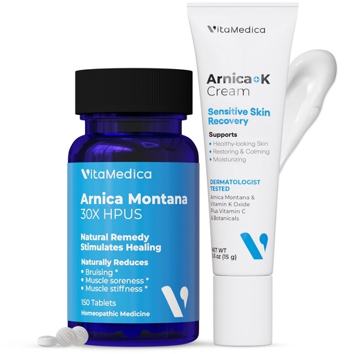 [BRSWYEAZBMBBG23U] VitaMedica Arnica Montana Tablets & Arnica Cream Bundle - 150 Rapid Dissolve Tablets + 0.5 oz Vitamin K Topical Cream