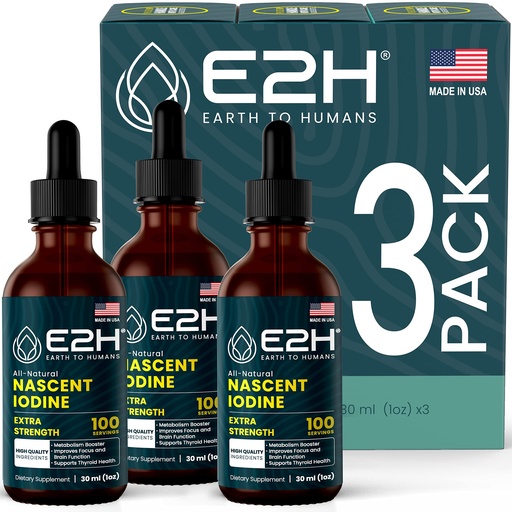 [BRSW2CT2B4NWCEQ7] E2H Vegan Liquid Iodine - Thyroid Support and Cognitive Function - Boost Your Metabolism and Energy Levels - Vegan - Non-GMO (3 Bottles)
