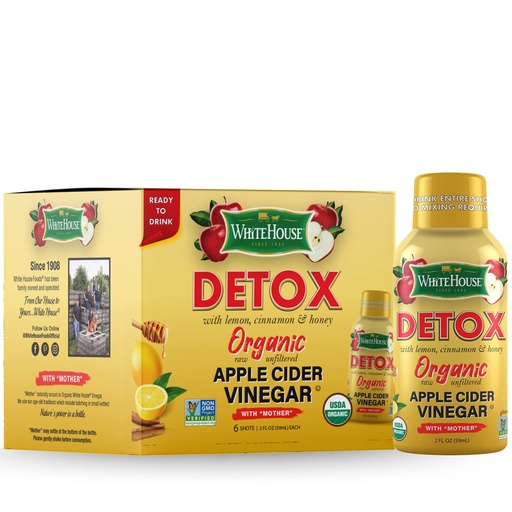 [BRSW2AYFAQNRQGYZ] White House Detox Apple Cider Vinegar Shots, Raw Unfiltered, On the Go (Detox, Pack of 6)