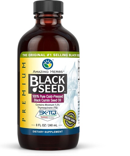 [BRSWIGQ7A4JQY2T6] Amazing Herbs Premium Black Seed Oil - Gluten Free, Non GMO, Cold Pressed Nigella Sativa Aids in Digestive Health, Immune Support, Brain Function - 8 Fl Oz