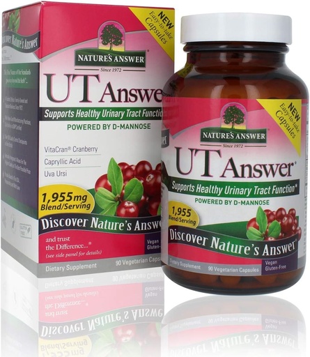 [BRSWKFIQDEIRGHLO] Nature's Answer UT con D-Mannose 1955mg 90-Count | Urinary Tract & Bladder Soporte | Natural Detox | Gluten-Free, Vegan, Kosher | Conde único