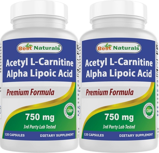 [BRSW2AQPPMCWYG3X] Best Naturals Acetyl L-Carnitine and Alpha Lipoic Acid 750 mg 120 Capsules (120 count (Pack of 2)