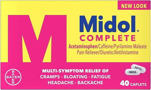 [BRSWKGYIBIDQIEA7] Midol Complete Menstrual Pain Relief Caplets with Acetaminophen for Menstrual Symptom Relief - 40 Count (Pack of 3)