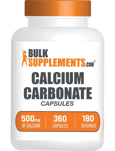 [BRSRMHA2BVYA22TK] BulkSupplements.com Calcium Carbonate Capsules - Calcium Carbonate Supplement, Calcium Carbonate 500mg - Calcium Supplement, Gluten Free, 2 Capsules per Serving, 360 Capsules (Pack of 1)