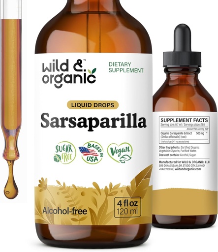 [BRSROY34DN5BU3DJ] Wild & Organic Sarsaparilla Root Tincture - Overall Support - Sarsaparilla Extract Supplement - Vegan, Sugar & Alcohol-Free Liquid Drops - 4 fl oz