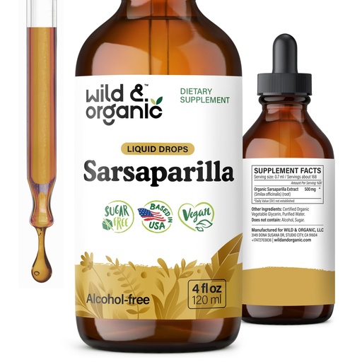 [BRSROY34DN5BU3DJ] Wild & Organic Sarsaparilla Root Tincture - Overall Support - Sarsaparilla Extract Supplement - Vegan, Sugar & Alcohol-Free Liquid Drops - 4 fl oz