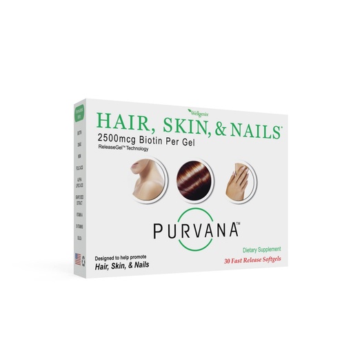 [BRSWIBY7CMGWIE3A] Wellgenix Purvana Hair Skin and Nails Supplement – 2500mcg Biotin Softgels with MSM & B-Complex – Daily Beauty Support for Stronger Nails & Hair Vitality – 30 Softgels