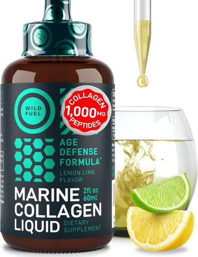 [BRSW2Y37AAPGAD33] Peptides de Collagen Marino Líquido Suplementos - 1.000 mg Collagen marino hidrolizado con ácido hialurónico 10 mg - Piel de pelo y uñas Vitaminas - Sabor natural de limón, líquido 2oz