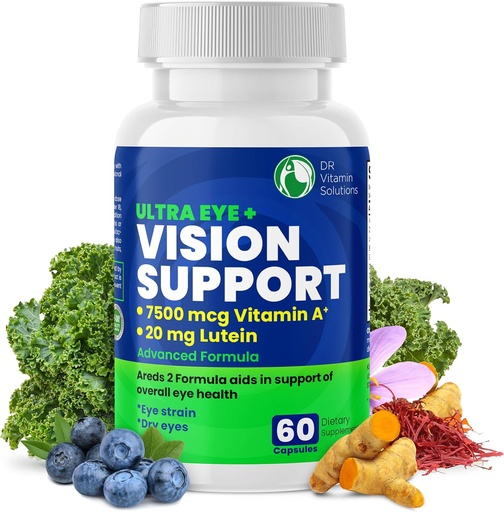 [BRSWG2QFPMMRAHI6] DR VITAMIN Solutions Vision Support Eye Vitamins for Macular Health, 124; Lutein, Cink, A-vitamin & Bilberry, 124; Areds 2 Formula for Red & Dry Eyes, Sight Care (1 üveg, 60 kapszula)