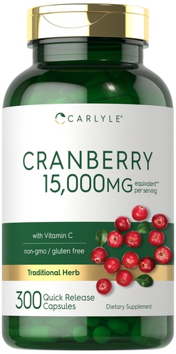 [BRSROEA2CEMGGEYZ] Carlyle Cranberry Capsules with Vitamin C | 300 Pills | Concentrated Extract Supplement | for Women and Men | Non-GMO & Gluten Free