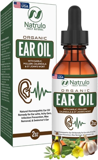 [BRSRMCA5OZYQKHLX] Organic Ear Oil for Ear Infection - Natural Eardrops for Ear Pain, Swimmer's Ear & Wax Removal - Kids, Adults, Baby & Dog Earache Remedy - Ear Drops with Mullein, Garlic Made in USA