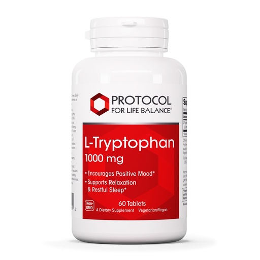 [BRSWIZQLDEAAC2TC] PROTOCOL FOR LIFE BALANCE L-Tryptophan 1000mg - Sleep Support Promotes Relaxation - 60 Tabs