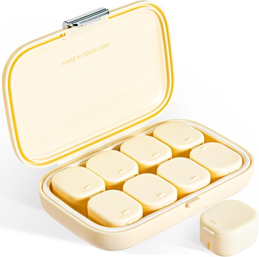 [BRSROYD2C4BAMD3G] Daily Pill Organizer, 8 Compartments Portable Pill Case, Moisture-Proof Pill Case, Pill Dispensers, Travel Pill Container, to Hold Vitamins Pills Cod Liver Oil Regular Tablets (Cream White)
