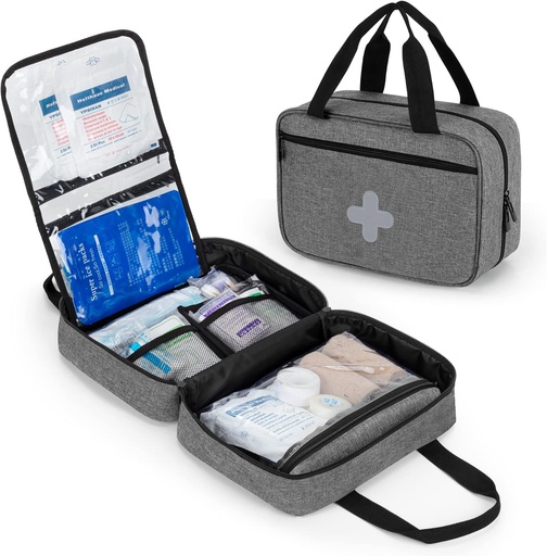 [BRSW2GI5CMHQIAA7] CURMIO Small First Aid Bag, Empty Emergency Trauma Kit Organizer Bag for Hiking, Camping, Car, Travel, Home and Outdoor, Gray, BAG ONLY, Patent Pending