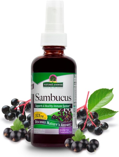 [BRSWKYAGOIMBWGA7] Nature's Answer Sambucus Spray | Supports a Healthy Immune System | Infused with Slippery Elm, Sage & Echinaea | Alcohol-Free, Gluten-Free, Kosher Certified & No Preservatives 2oz