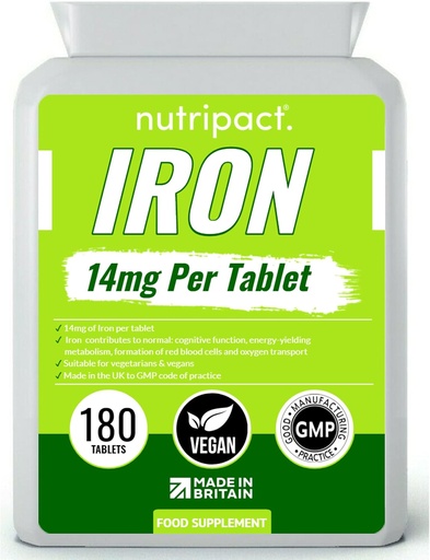 [BRSWYEDRCRYQIF3D] Iron Tablets 14mg - Easy to Swallow one-a-Day Formula - Helps Reduce Tiredness & Fatigue, Energy Booster, Supports Immune System, Formation of Red Blood Cells - 6 Month Supply - 180 Vegan Supplement