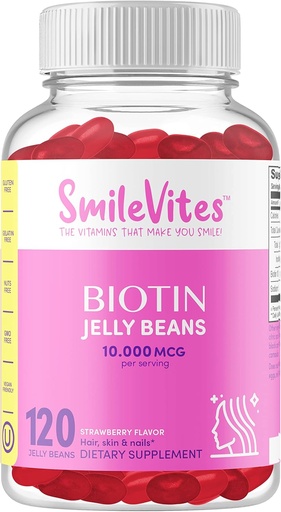 [BRSRO2QTCN5BECA6] Heartland Pharma Biotin 10,000 MGC Jelly Beans | Hair, Skin & Nails Support | Vegan, Gluten-Free, Non-GMO & Kosher Friendly | Strawberry Flavor | 120 Count