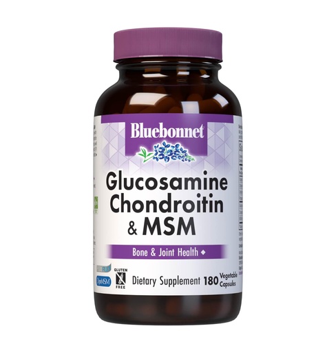 [BRSWIY3YAUOAC2TG] Bluebonnet Nutrition Glucosamine Chondroitin Plus MSM, Glucosamine, Chondroitin Sulfate, Vitamin C & OptiMSM, Bone & Joint Health, Non GMO, Gluten Free, Soy Free, Milk Free, 180 Vegetable Capsules