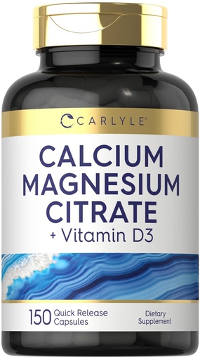 [BRSRAYIEPJ6BUF34] Carlyle Calcium Magnesium Citrate with Vitamin D3 | 150 Capsules | Non-GMO & Gluten Free Supplement