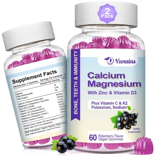 [BRSRA2Q6OUIWCCQU] High Absorption Calcium Gummies, Sugar Free Calcium Magnesium Supplement with Potassium Vitamin D3 for B0ne & Teeth Strength, Muscle Function - Vegan, Elderberry Flavor 120 Cts