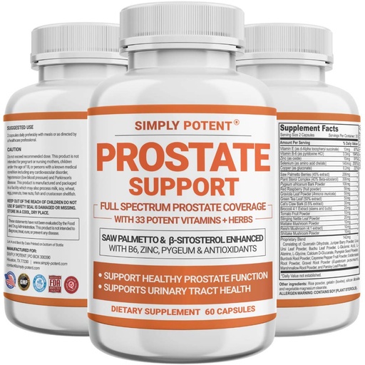 [BRSW2BLQCUBGCGT5] Prostate Supplements for Men, Saw Palmetto Prostate Health Support w/ 33 Vitamins & Herbs - Beta Sitosterol Plus B6, Selenium & Zinc for Healthy Urination Frequency & Flow & Proper Sleep (60 Capsules)