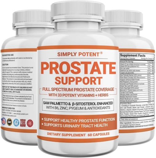 [BRSW2BLQCUBGCGT5] Suplementos de próstata para homens, Saw Palmetto Prostate Health Support w/ 33 Vitaminas & Herbs - Beta Sitosterol Plus B6, Selenium & Zinc para uma frequência de micção saudável & fluxo & sono adequado (60 cápsulas)