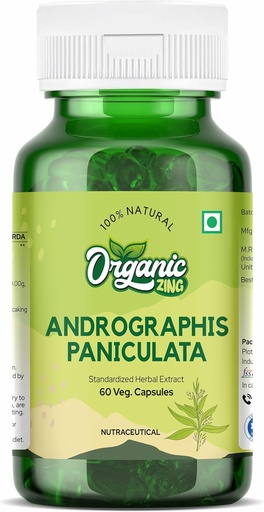 [BRSROGABDIIAKCI2] Organic ZING Andrographolide Supplement - Extracted from Andrographis paniculata - Vegan & Gluten-Free - 60 Capsules, 400mg Each