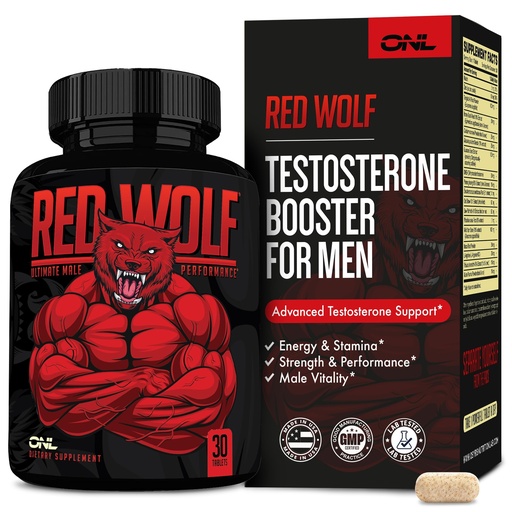 [BRSWYZAKAAFG22TL] ONL Red Wolf Testosterone Booster for Men - Ultimate Male Enhancing and Fertility Supplements for Vitality, Muscle Growth & Energy with Tongkat Ali, Horny Goat Weed, Maca - 1 Month's Supply