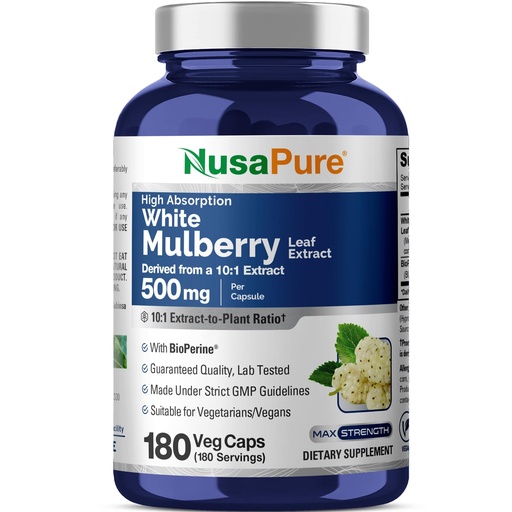 [BRSWG2QRBF6A4CT2] NusaPure White Mulberry Leaf Capsules, 500 mg, 180 Veg Capsules (Non-GMO, Vegan)