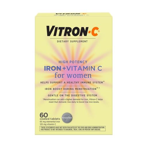 [BRSW2GDQCQCWGFYV] Vitron-C Iron Supplement for Women with Vitamin C, for Red Blood Cell Production & Immune Support, 60 Count
