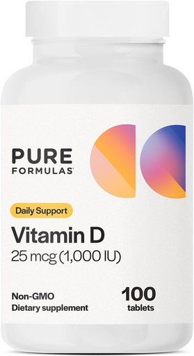 [BRSROBTYAUCGC3Y4] PureFormulės Vitaminas D3 1 000 TV 25 mikrogramai - "Premium" vitaminas D sveikam kaulų formavimuisi, tetai, širdies ir kraujagyslių sveikata ir imuninė parama ne GMO - 100 tablečių