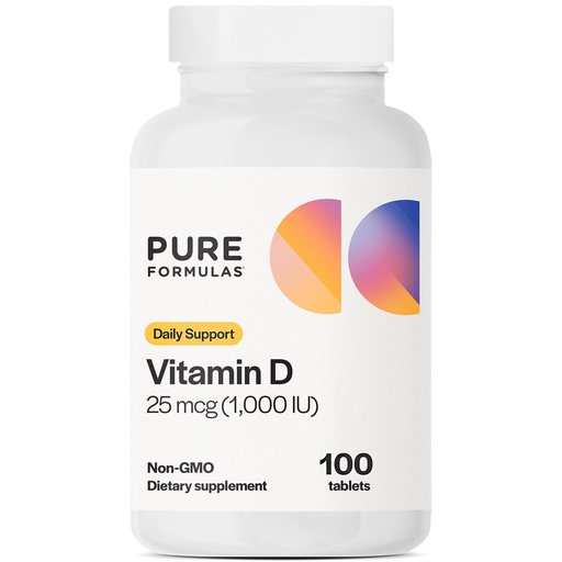 [BRSROBTYAUCGC3Y4] PureFormulas Vitamin D3 1,000 IU 25 mcg - Premium Vitamin D Supplement for Healthy Bone Formation, Teeth, Cardiovascular Health, and Immune Support Non-GMO - 100 Count Tablets