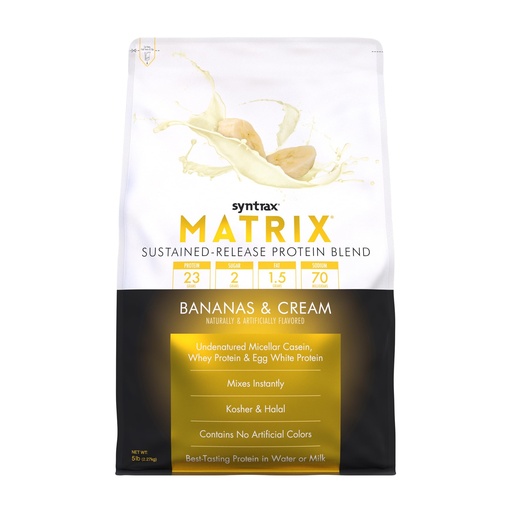 [BRSW2CT7AF6B4AL6] Syntrax Nutrition Matrix - Sustained-Release Protein Blend with RBST-Free Grass-Fed Whey, Micellar Casein & Egg White Protein, Bananas & Cream Flavor, 5 lbs.