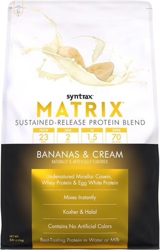 [BRSW2CT7AF6B4AL6] Syntrax Nutrition Matrix Poudre de protéines, Mélange à libération prolongée, Bananes et crème, 5 lbs.